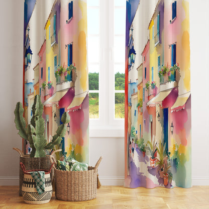 Colourful Landscape House View Curtains