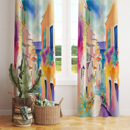 Colourful Landscape House View Curtains