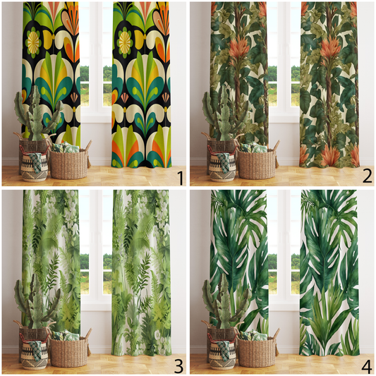 Green Leaves Modern Floral Curtains