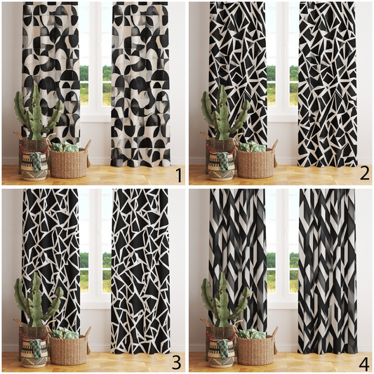 Black & White Geometric Pattern Modern Curtains