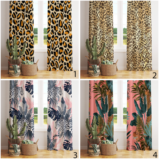 Leopard Skin Jungle Theme Botanical Curtain