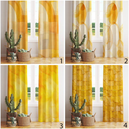 Yellow Abstract Curtains Mustard Bohemian Living Room Drapes