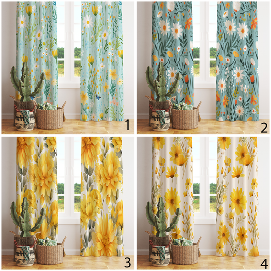 Daisy Floral Curtains Spring Blossom Printed Drapes