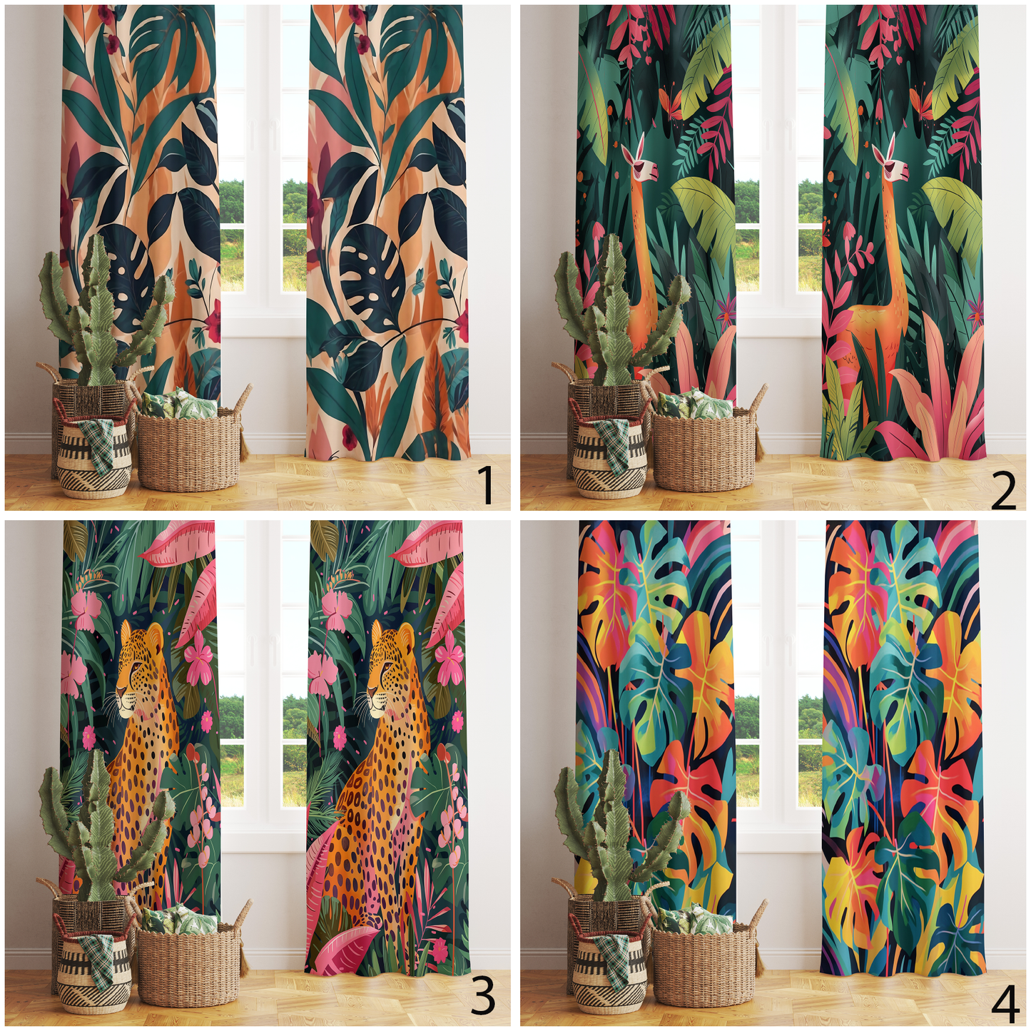 Cheetah & Llama Curtains Tropical Window Treatments