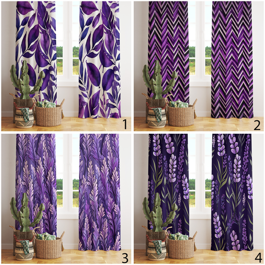 Floral Lavender Curtains Purple Leaves Zigzag Drape