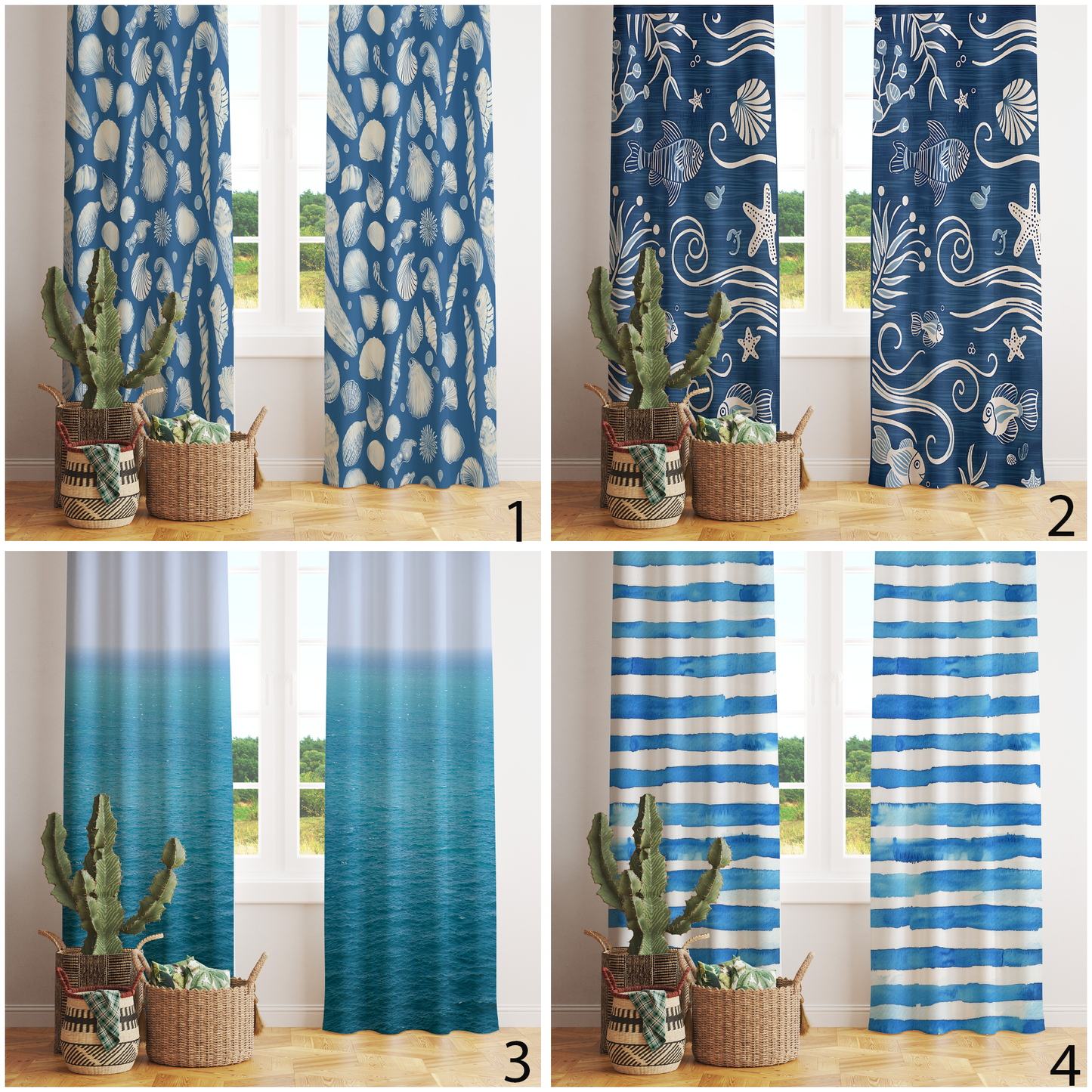 Marine Curtains Blue Coastal Beach Eyelet Drapes