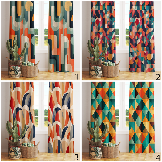 Multicolor Retro Throwback Mid Century Modern Curtain