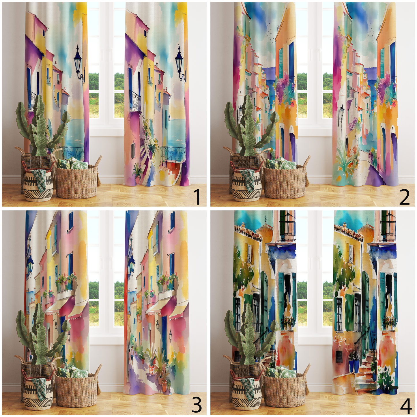 Colourful Landscape House View Curtains