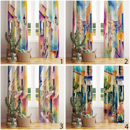 Colourful Landscape House View Curtains