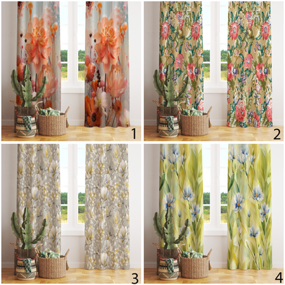 Summer Flower Paint Ink Effect Modern Curtain