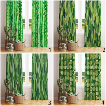 Green Botanical Printed Curtains Leafy Greens Window Panels