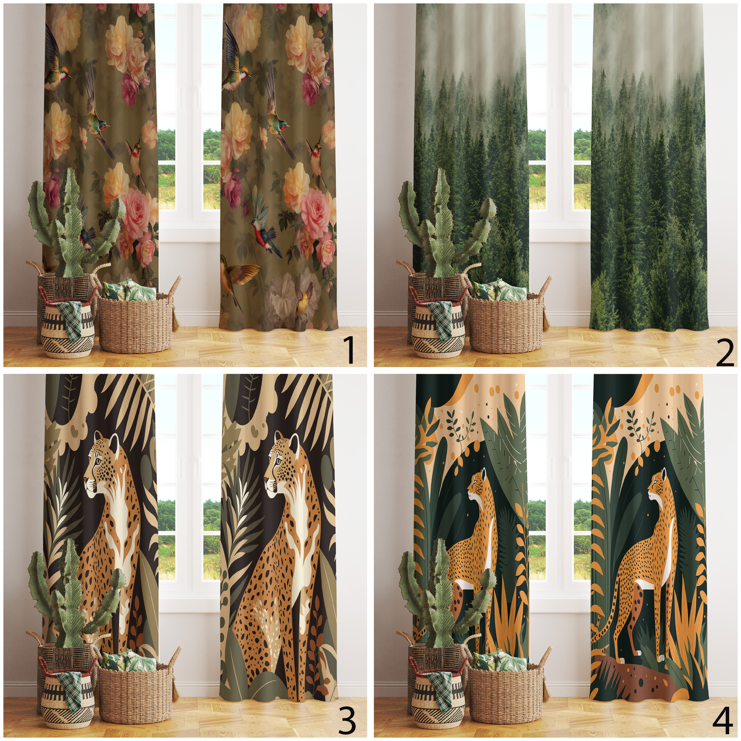 Tropical Forest Curtain Cheetah Portrait Bedroom Drapes