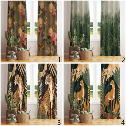 Tropical Forest Curtain Cheetah Portrait Bedroom Drapes