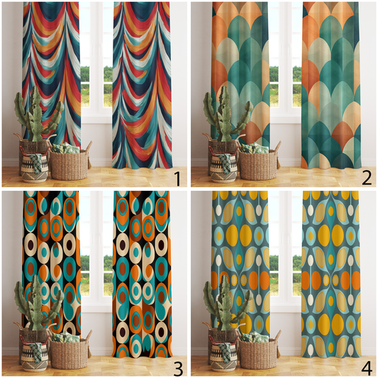 Retro Waves Abstract Midcentury Modern Curtains