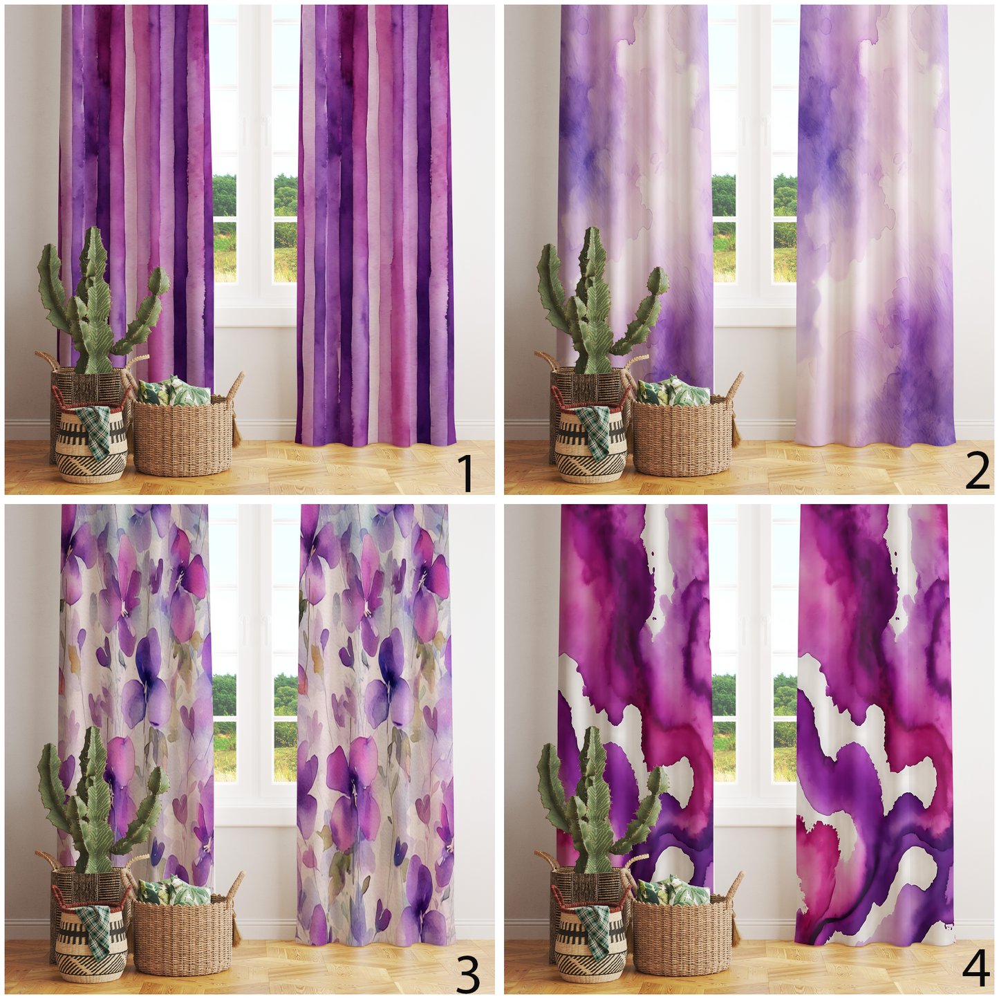 Violet Abstract Printed Curtains Lavender Modern Drapes