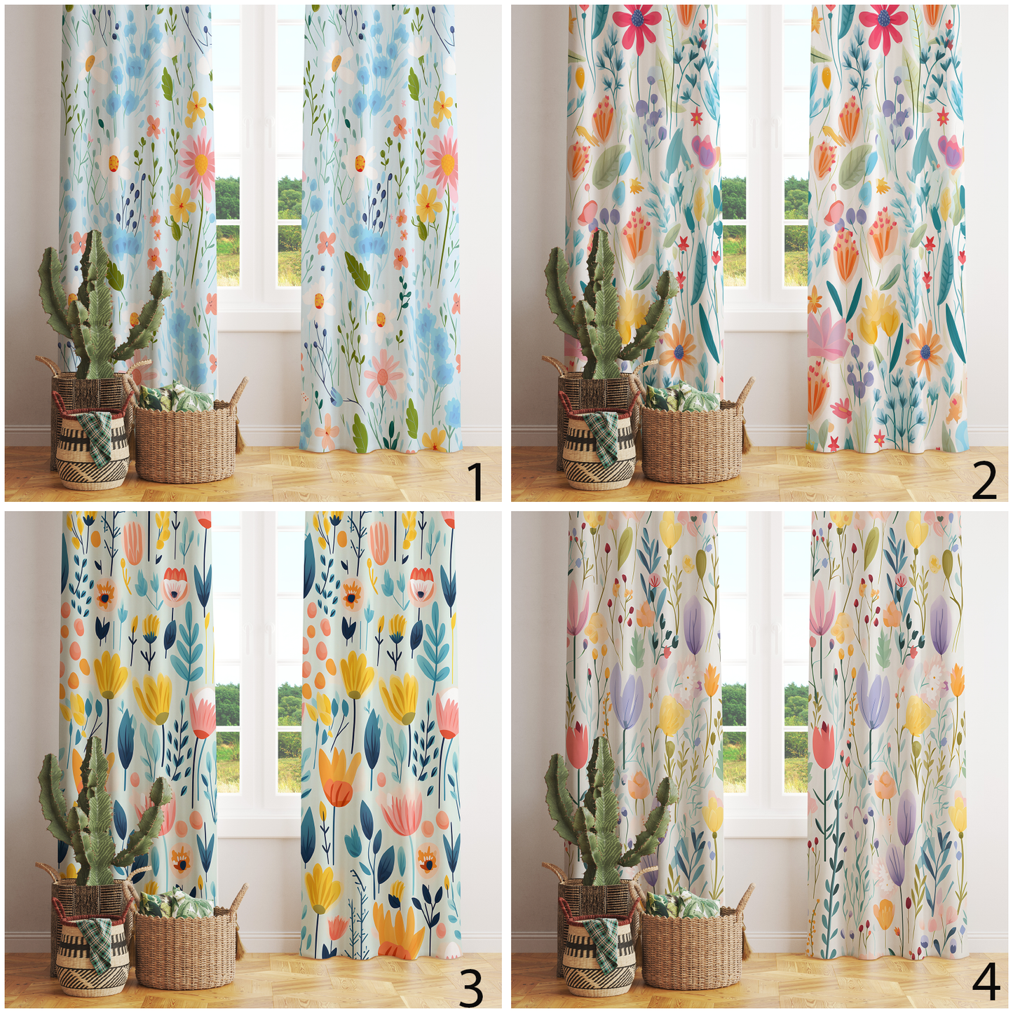 Spring Flower Printed Decorative Curtain