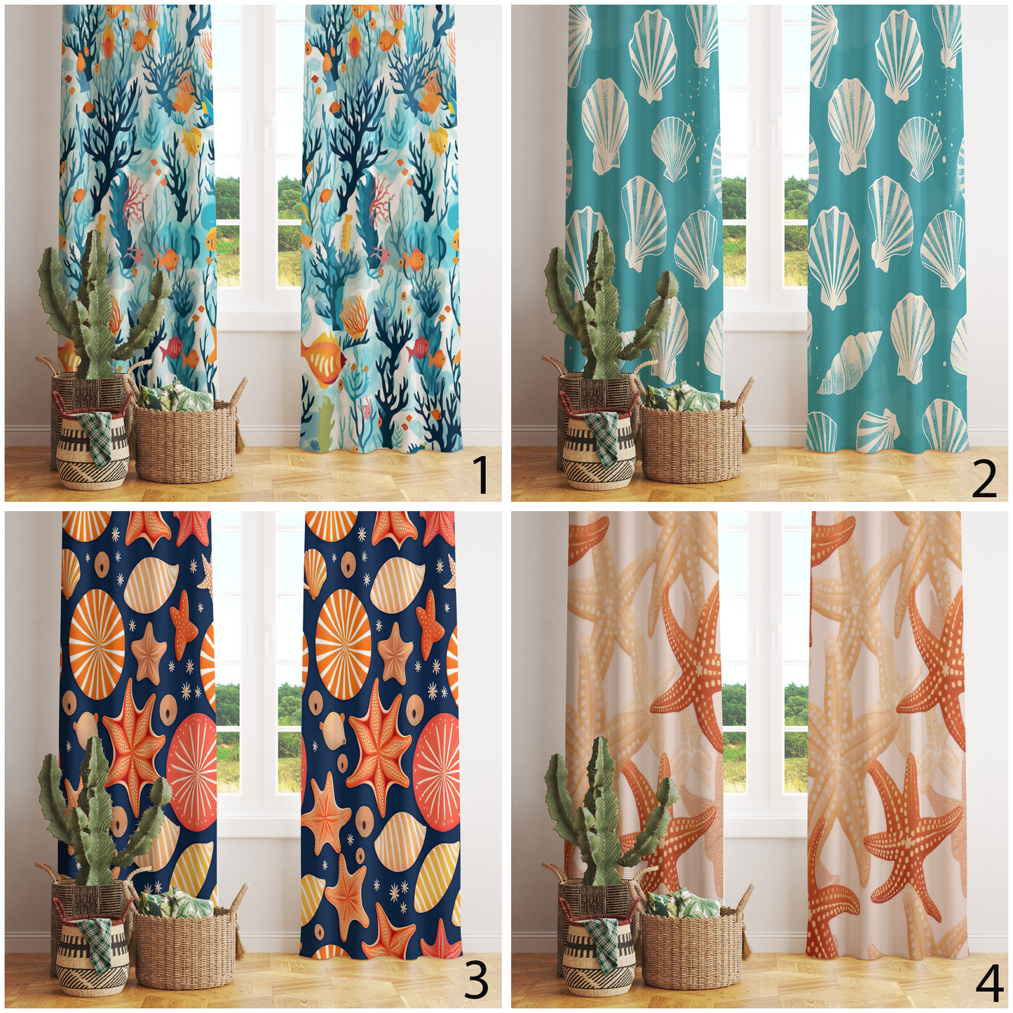 Coastal Marine Summer Theme Sea Pattern Curtains