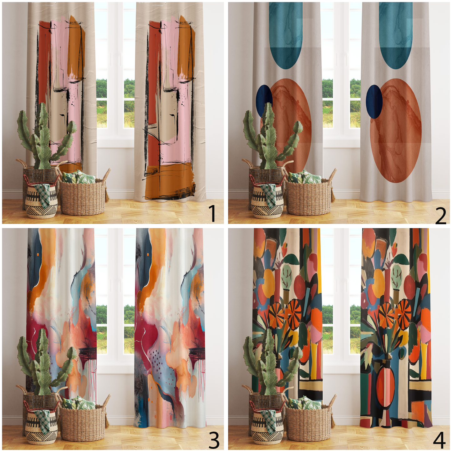 Mid Century Modern Bohemian Colorful Abstract Curtains