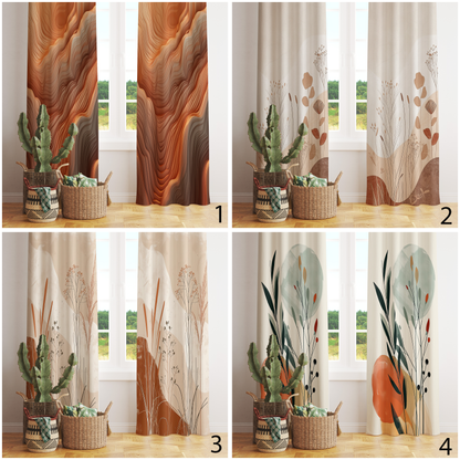 Terracotta Floral Modern Eyelet Curtains