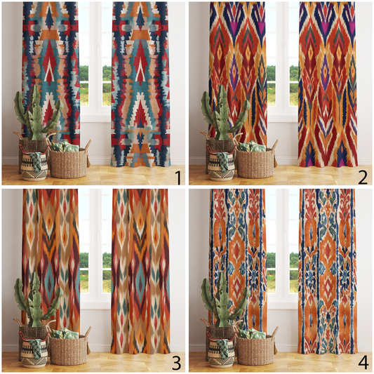 Turkish Kilim Rug Pattern Paintbrush Aztec Curtains