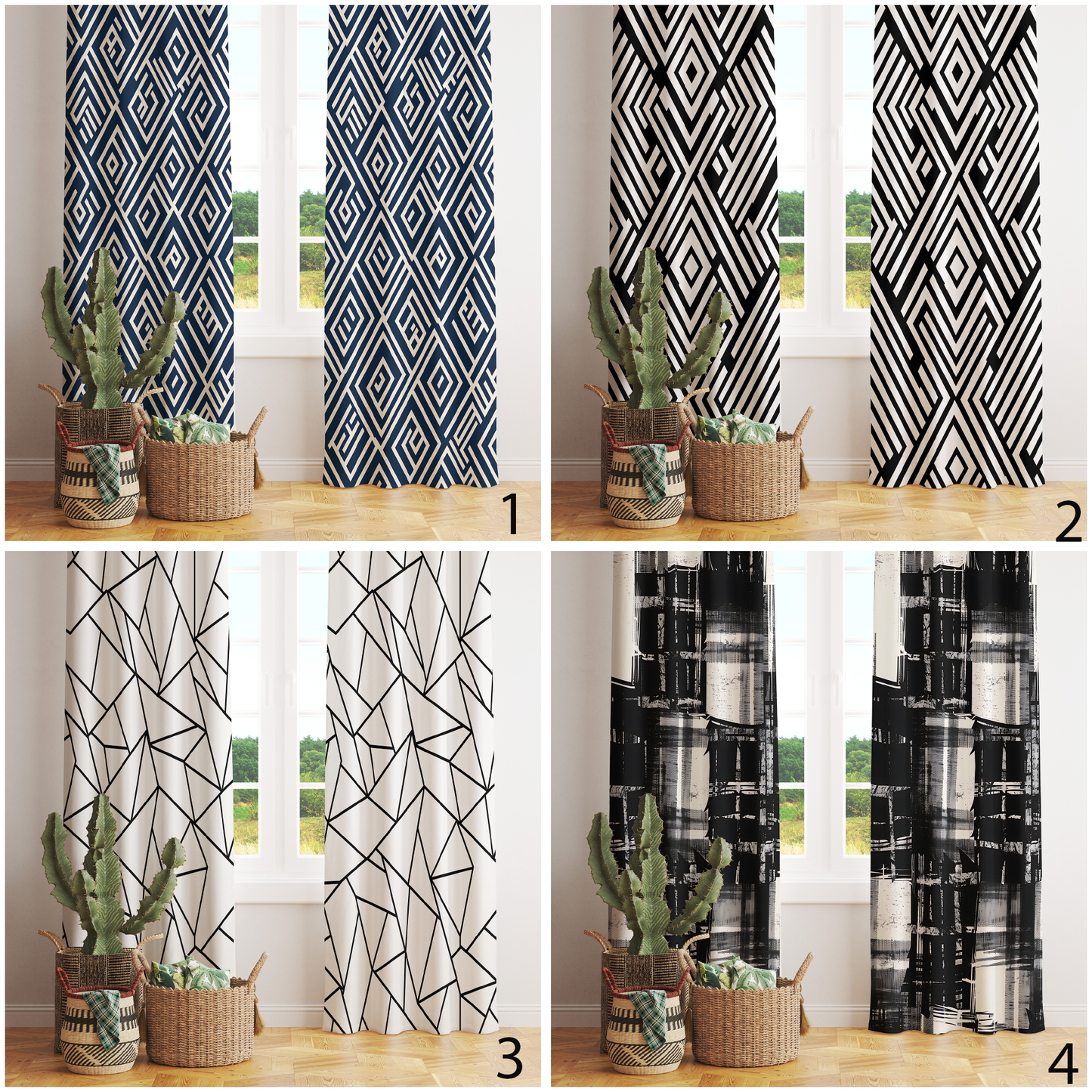 Black & White Geometric Curtains Printed Modern Drapes