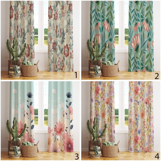 Blossom Leaves Watercolor Flower Curtain