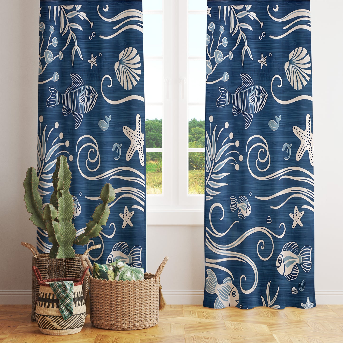 Marine Curtains Blue Coastal Beach Eyelet Drapes