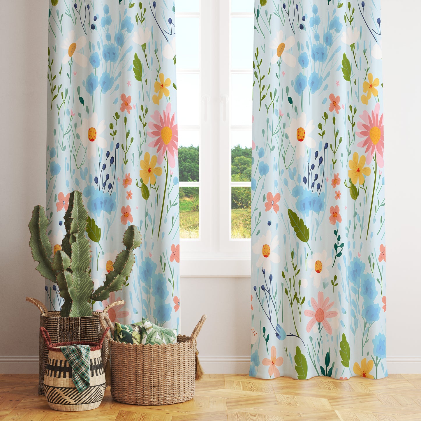 Spring Flower Printed Decorative Curtain