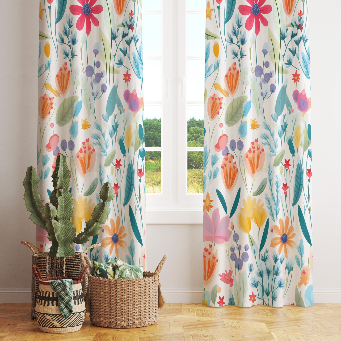 Spring Flower Printed Decorative Curtain