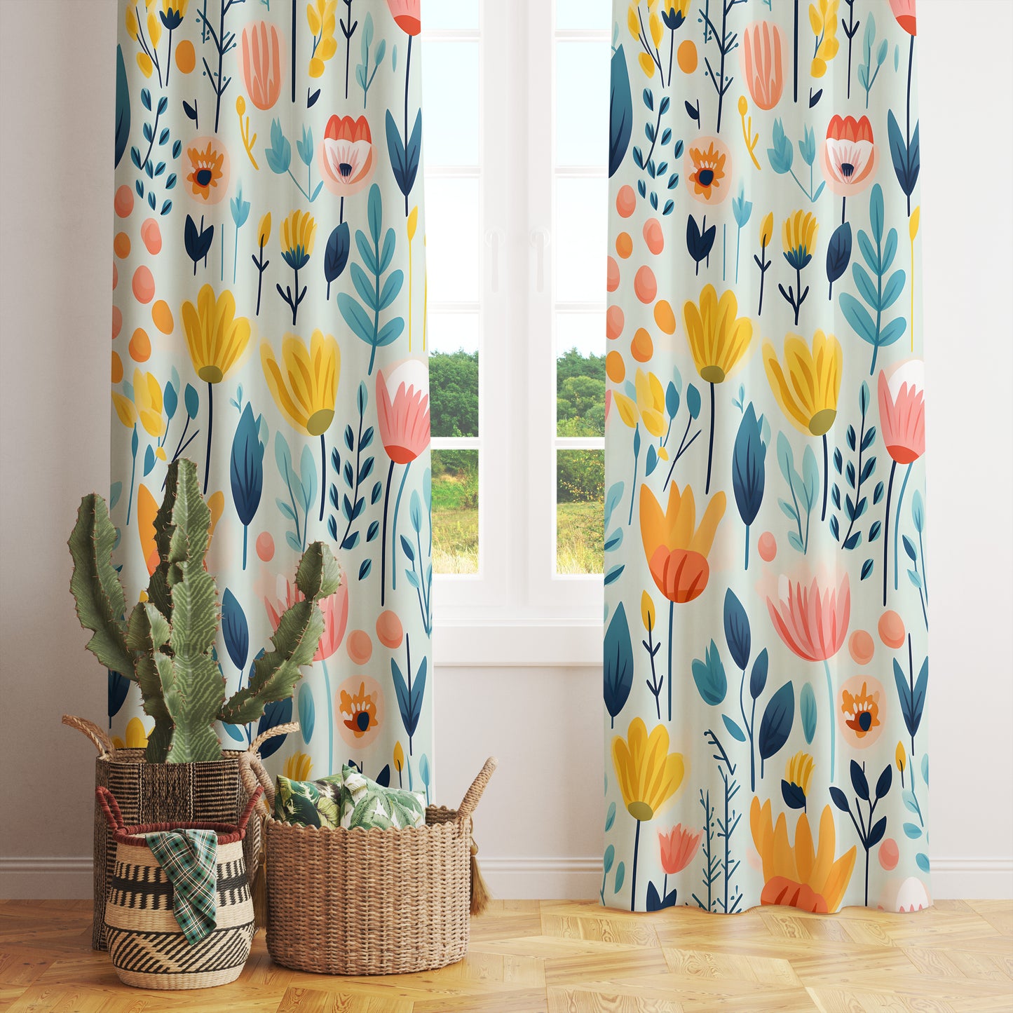 Spring Flower Printed Decorative Curtain