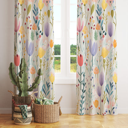 Spring Flower Printed Decorative Curtain