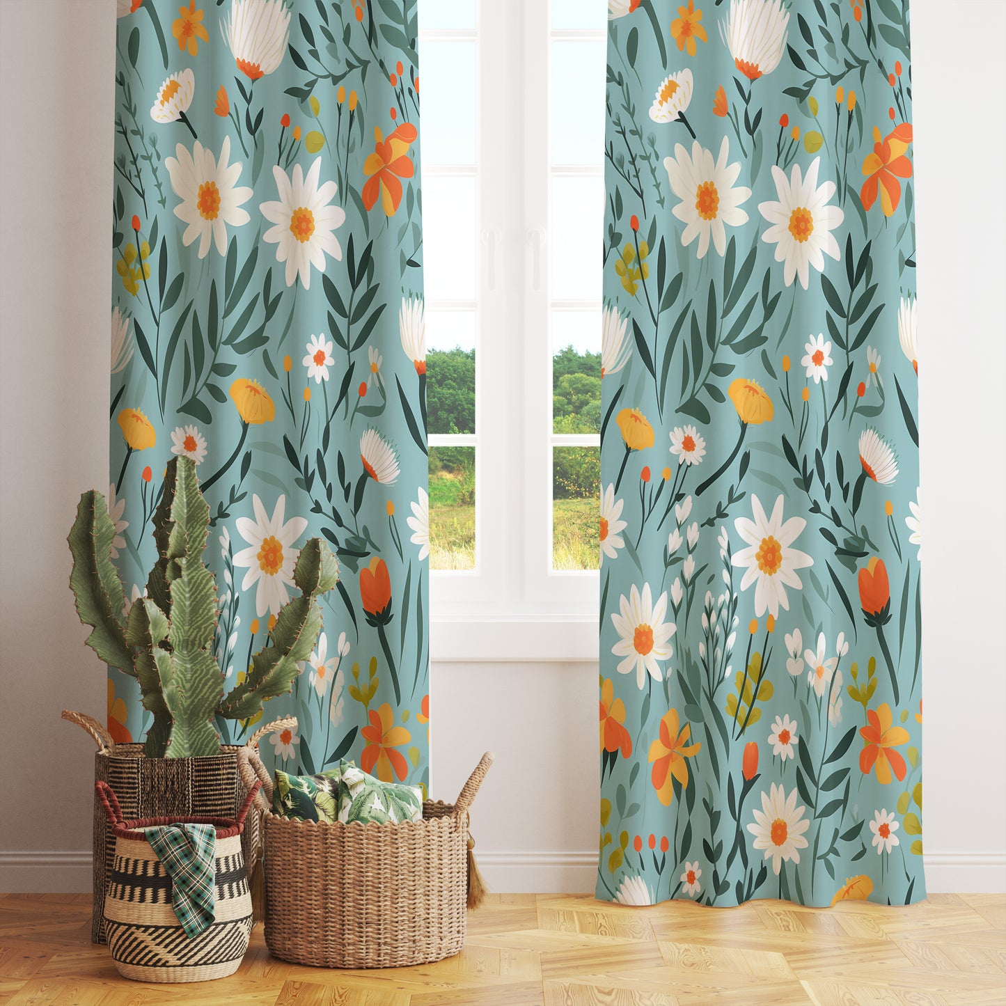 Daisy Floral Curtains Spring Blossom Printed Drapes