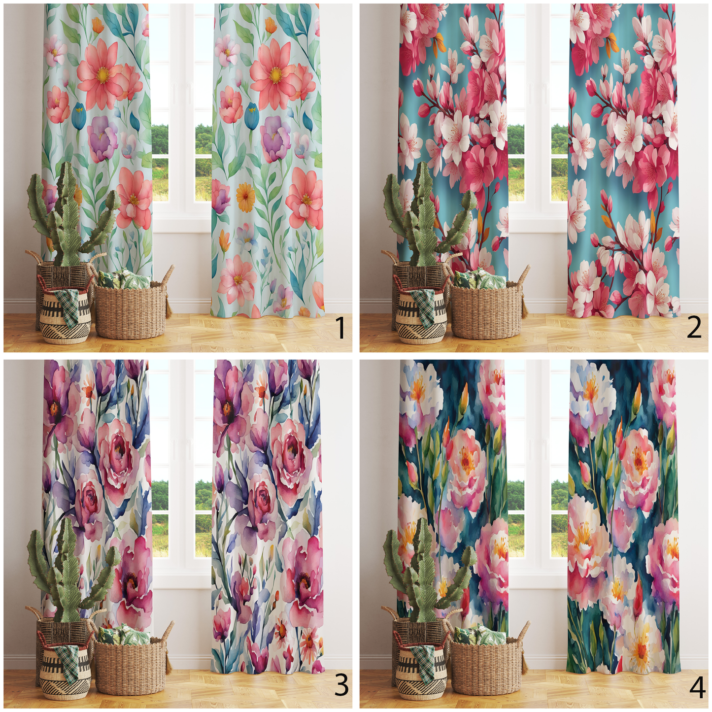 Summer Flower Bloom Pattern Printed Curtain