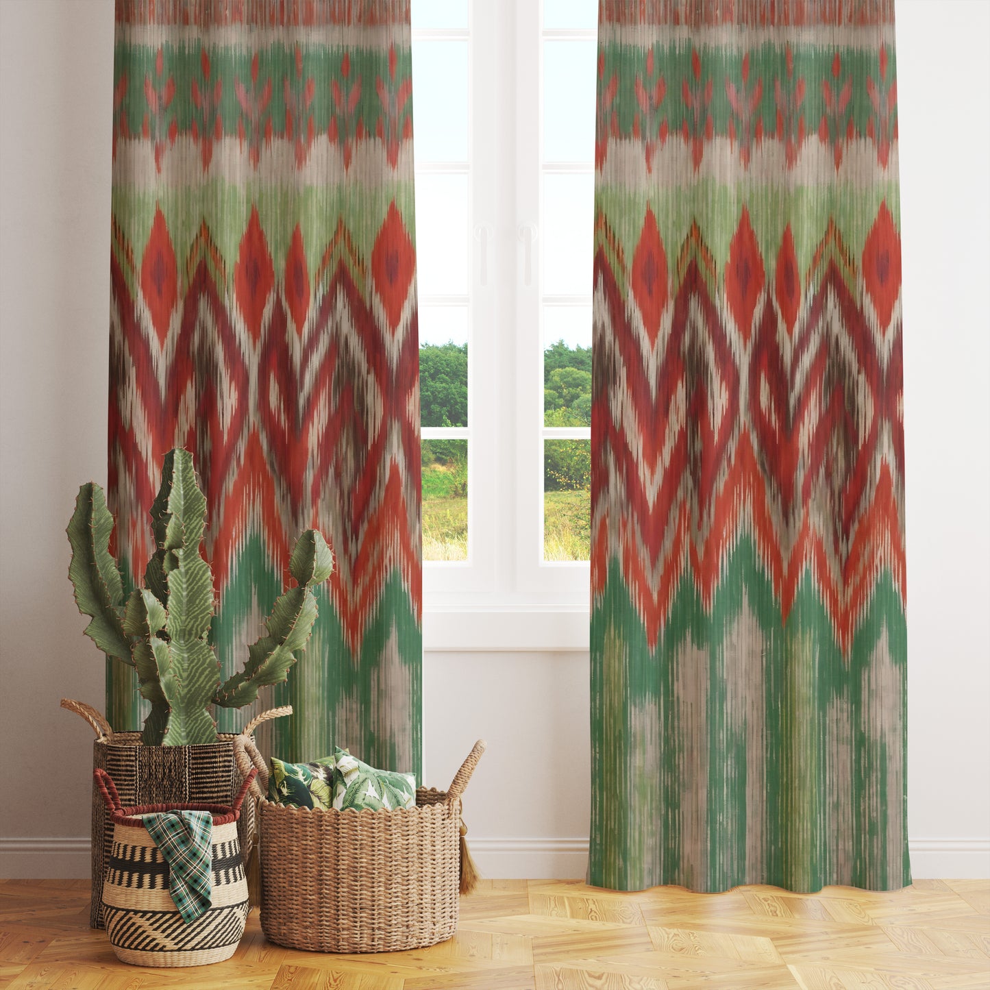 Ikat Ethnic Curtains Morocco Retro Colorful Window Curtain