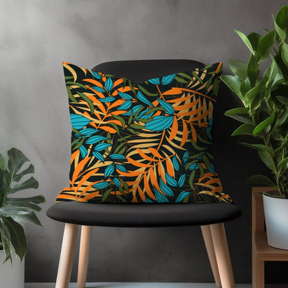 Exotic Floral Pillow Cover, Colorful Palm Leaves Cushion Case, Modern Living Room Decoration, Leaves Throw Pillow Bedroom Decor