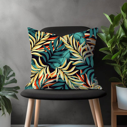 Exotic Floral Pillow Cover, Colorful Palm Leaves Cushion Case, Modern Living Room Decoration, Leaves Throw Pillow Bedroom Decor