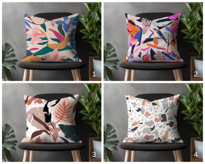 Abstract Floral Pillow Cover, Mid Century Modern Flower Cushion Case, Boho Sitting Room Decor, Colorful Bedroom Throw Pillow Case