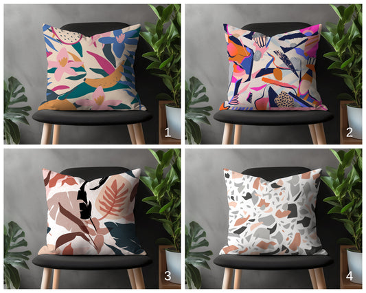 Abstract Floral Pillow Cover, Mid Century Modern Flower Cushion Case, Boho Sitting Room Decor, Colorful Bedroom Throw Pillow Case