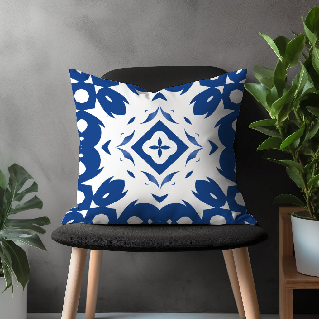 Modern Geometric Pillow Cover, Navy Blue Boho Cushion Case, Living Room Decoration, Blue Bedroom 18x18 Throw Pillow Case, Any Size Cover