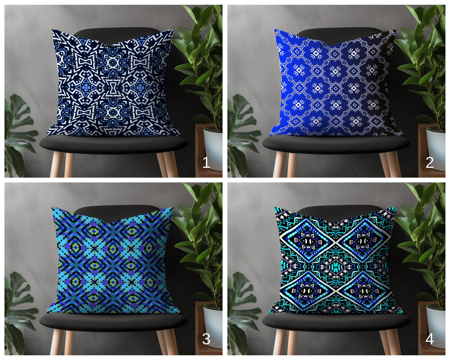 Blue Tiles Pillow Cover, Spanish Style Cushion Case, Navy Blue Ethnic Living Room Decoration, Farmhouse Bedroom Throw Pillow Case