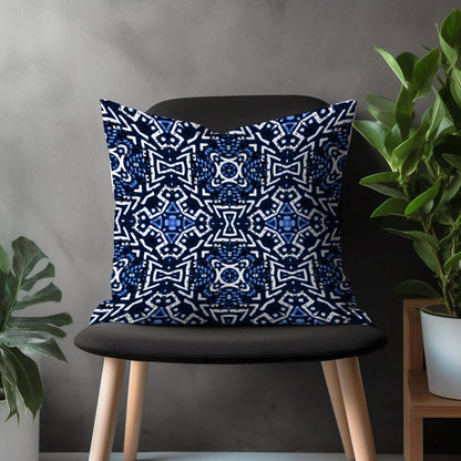 Blue Tiles Pillow Cover, Spanish Style Cushion Case, Navy Blue Ethnic Living Room Decoration, Farmhouse Bedroom Throw Pillow Case