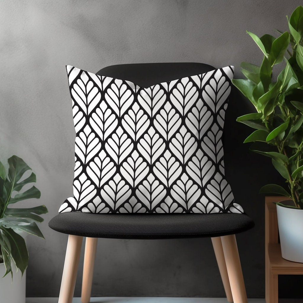 Black & White Pillow Cover, Geometric Cushion Case, Modern Living Room Decoration, Boho Bedroom Throw Pillow Case, Drop Shape Pillow Case