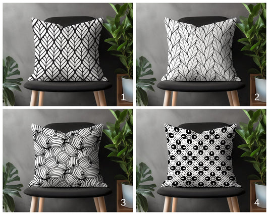 Black & White Pillow Cover, Geometric Cushion Case, Modern Living Room Decoration, Boho Bedroom Throw Pillow Case, Drop Shape Pillow Case