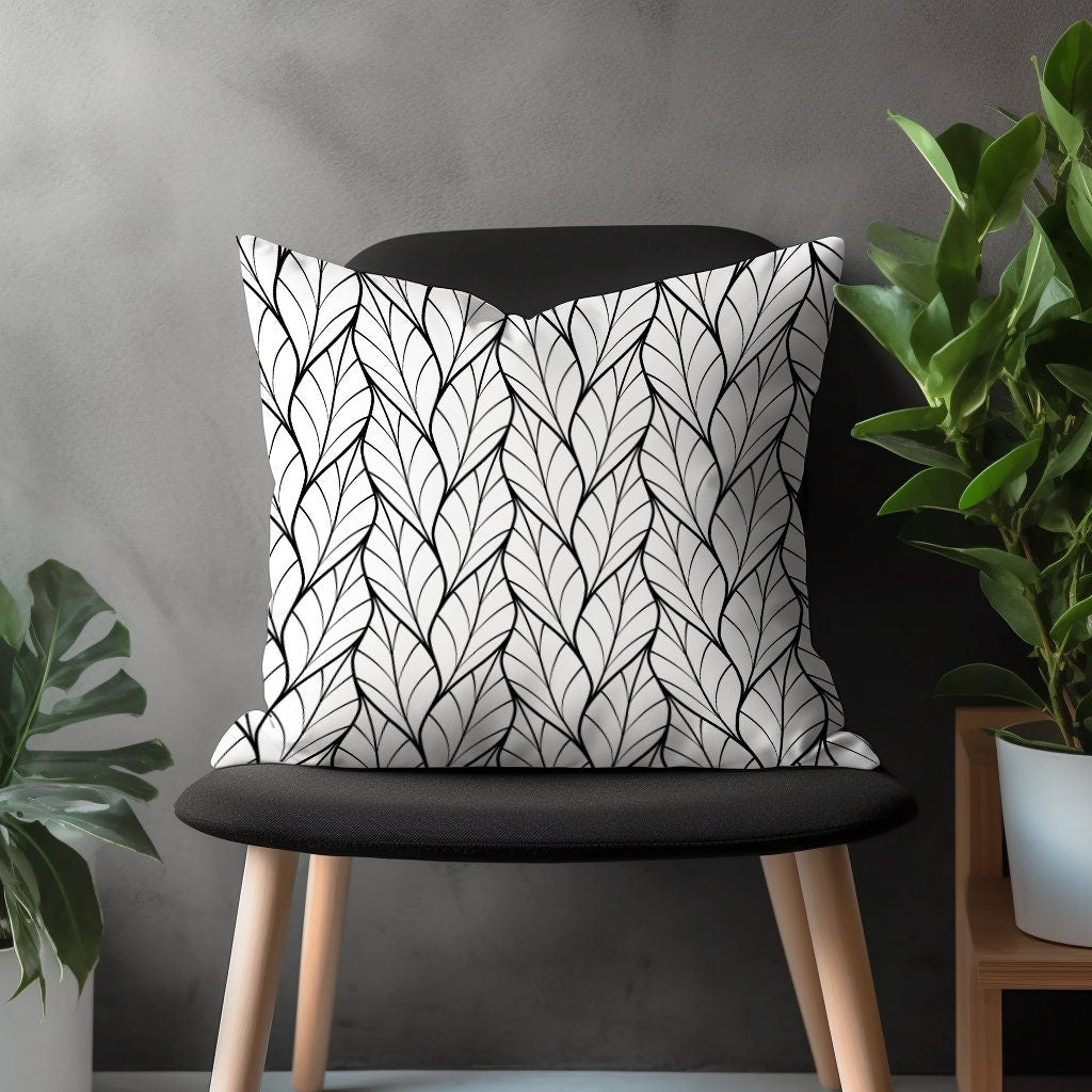 Black & White Pillow Cover, Geometric Cushion Case, Modern Living Room Decoration, Boho Bedroom Throw Pillow Case, Drop Shape Pillow Case