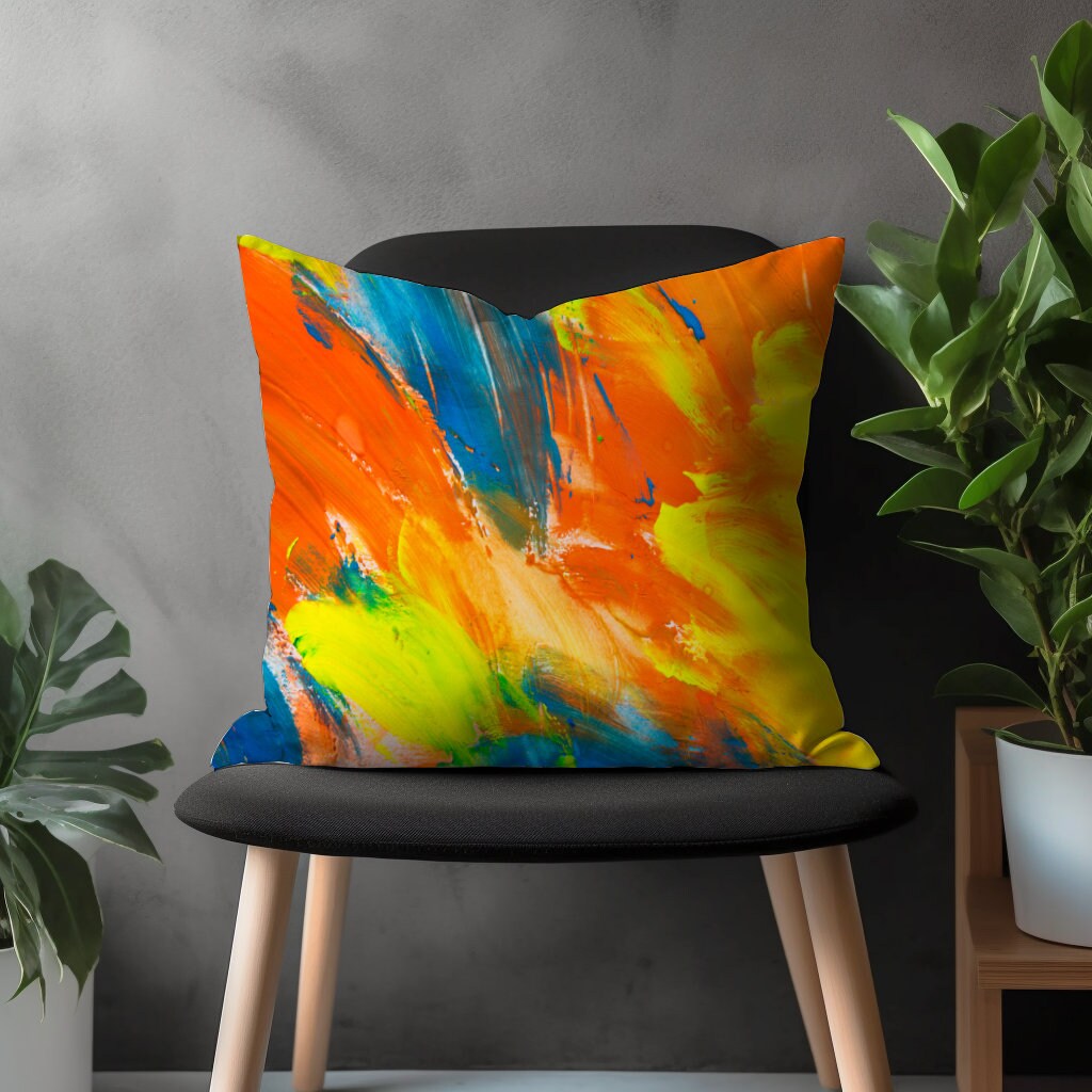 Brush Stroke Pillow Cover, Boho Colorful Cushion Case, Abstract Living Room Decoration, Modern Bedroom Throw Pillow Case, 18x18 20x20 22x22