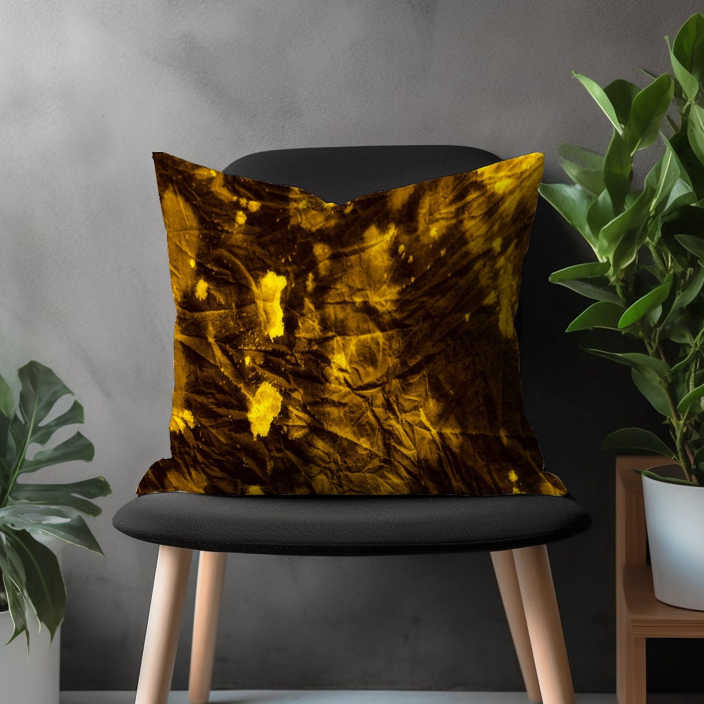 Abstract Paint Effect Pillow Cover, Brushed Stroke Pillow Euro Shams, Black&Yellow Bedroom Throw Pillow Case, 18x18 20x20 Any Size Pillow