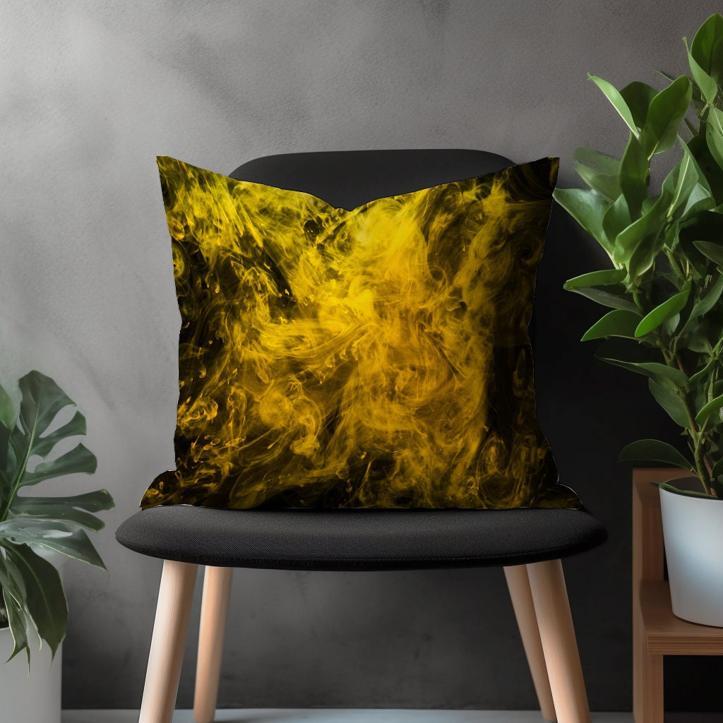 Abstract Paint Effect Pillow Cover, Brushed Stroke Pillow Euro Shams, Black&Yellow Bedroom Throw Pillow Case, 18x18 20x20 Any Size Pillow