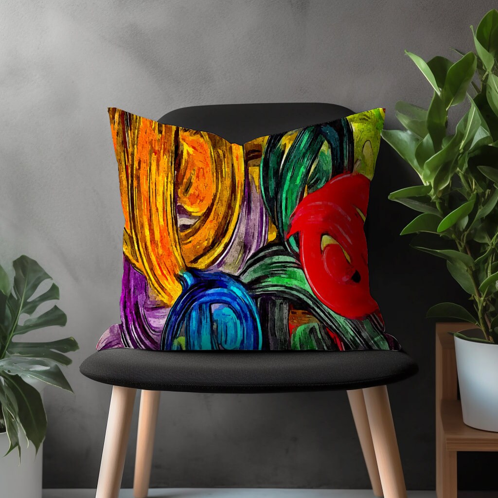 Abstract Colorful Pillow Cover, Boho Decorative Pillow Sham, Vivid Living Room Decor, Vibrant Bedroom Throw Pillow Case, Modern Home Textile