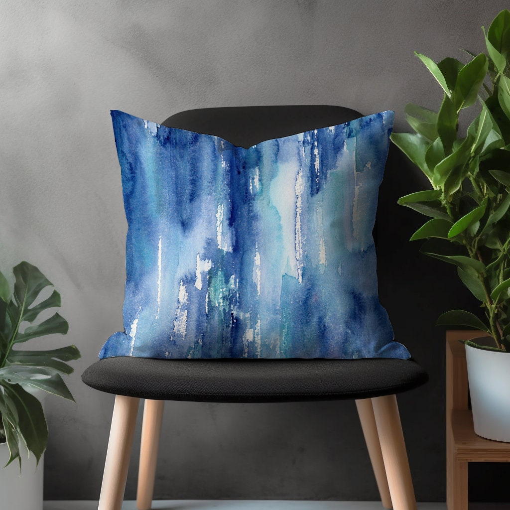 Blue Abstract Pillow Cover, Navy Blue Paint Effect Cushion Case, Brush Stroke Bedroom Throw Pillow Case, Modern Living Room Decoration