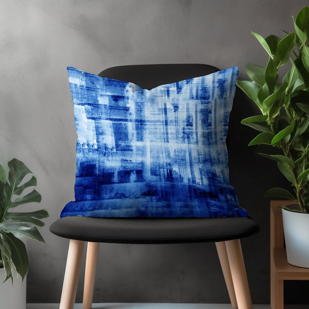 Blue Abstract Pillow Cover, Navy Blue Paint Effect Cushion Case, Brush Stroke Bedroom Throw Pillow Case, Modern Living Room Decoration